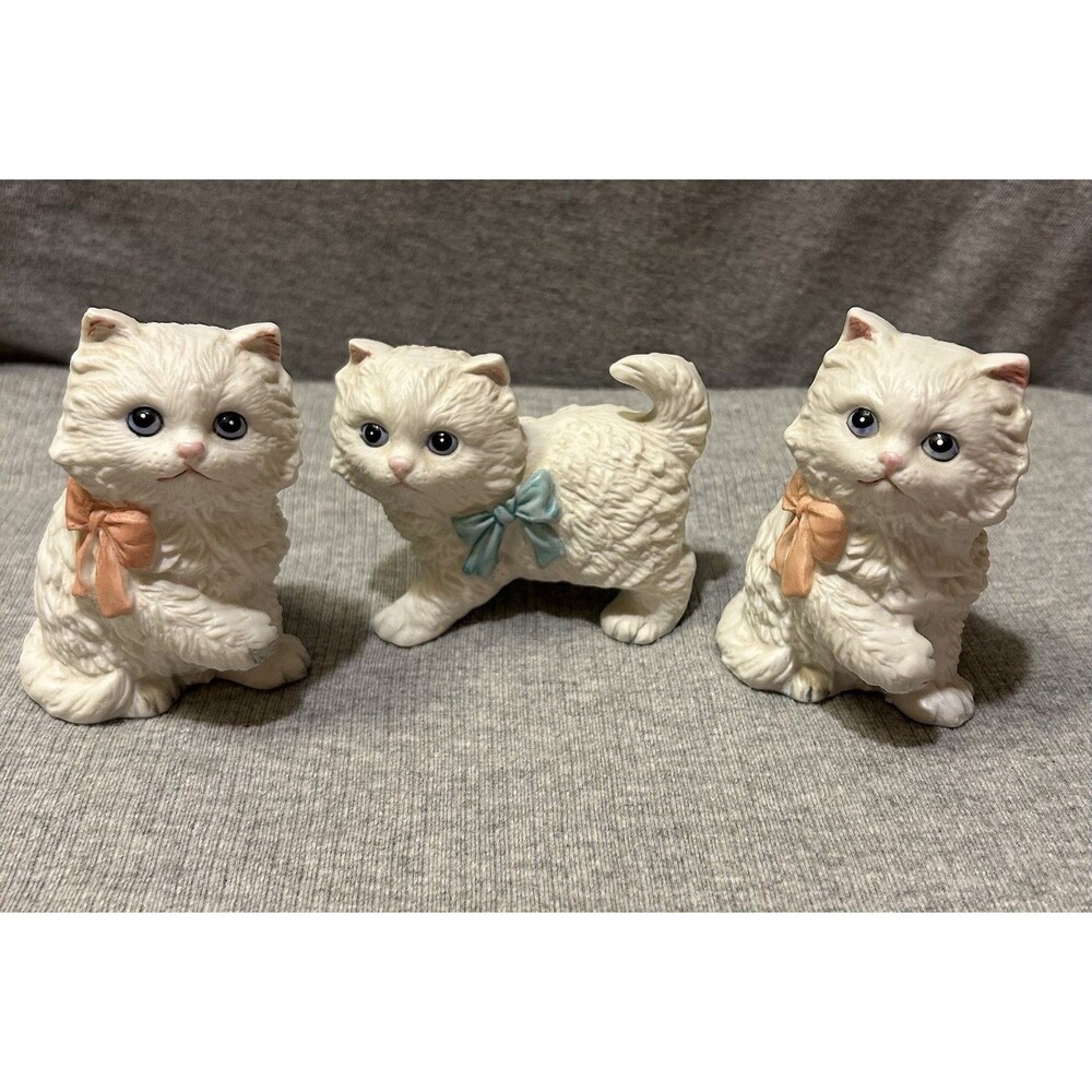 Vintage Homco Set Of 3 Cats Kittens #1428 White Porcelain 1980s Figurines Set